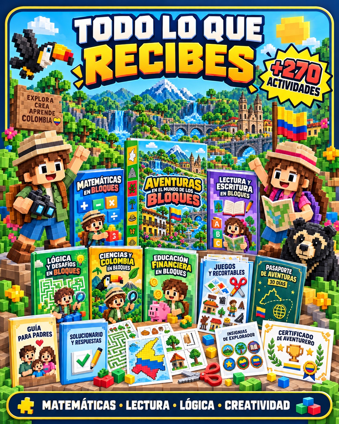 Colección completa con más de 270 actividades de matemáticas, lectura, lógica, creatividad y Colombia