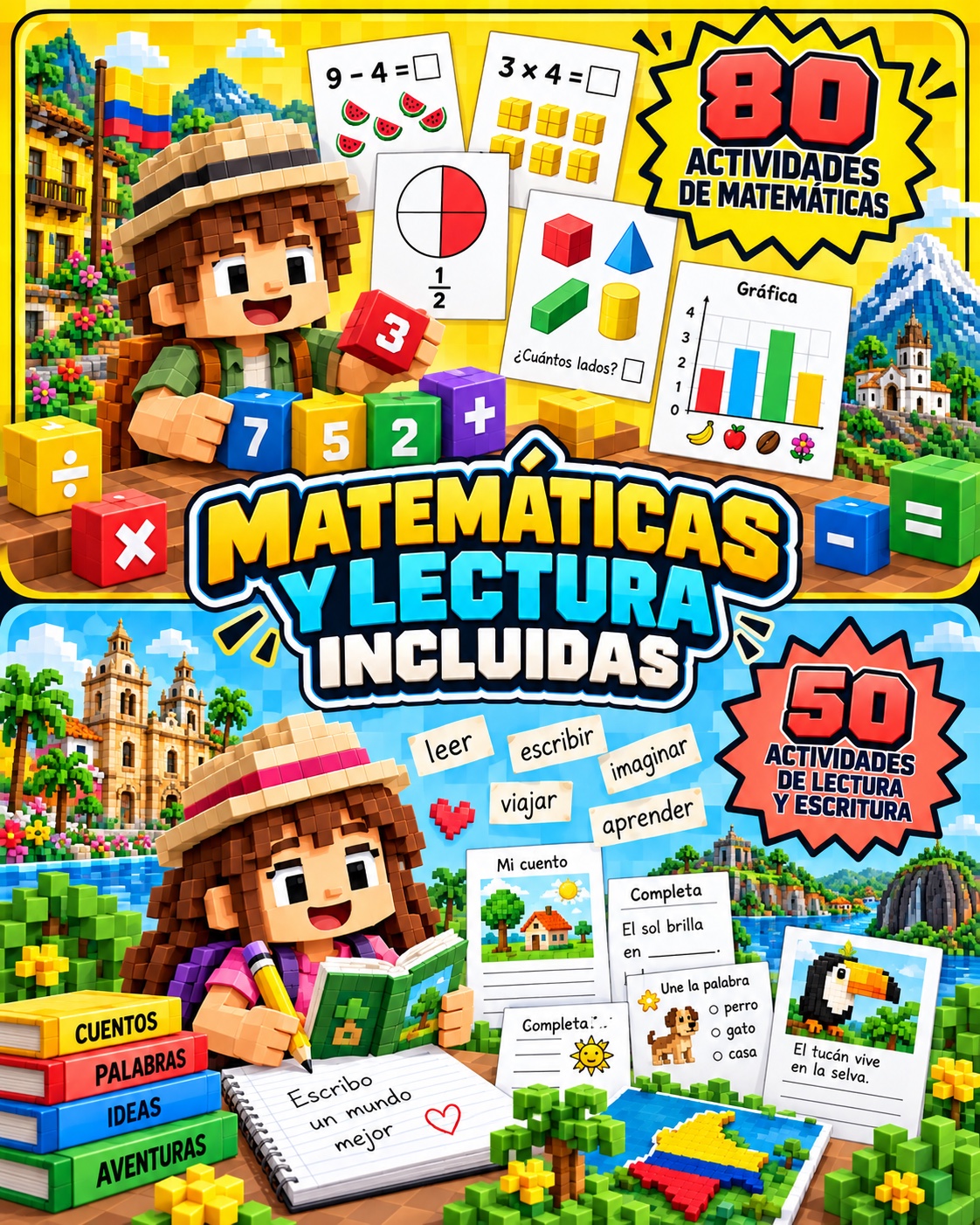 Actividades de matemáticas, lectura y escritura integradas en la aventura